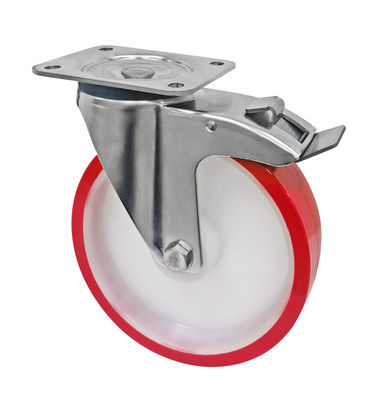 Bianco rosso PU 5 pollici 125 mm ruote di ricino, ruote di carrello di ricino industriale