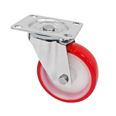 Bianco rosso PU 5 pollici 125 mm ruote di ricino, ruote di carrello di ricino industriale
