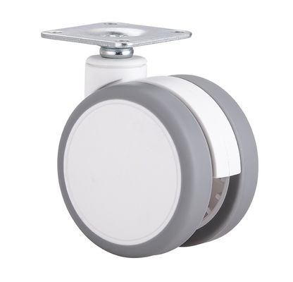 2.5 pollici Bianco Silenzioso Rotelle Gemelle Con Piastra Superiore / Freno Singolo