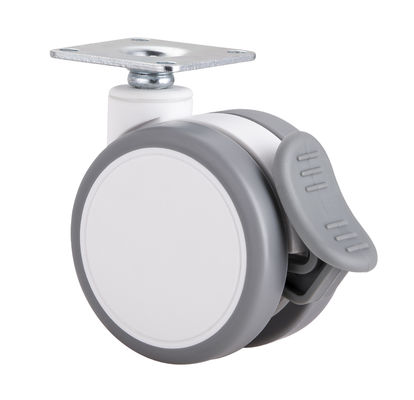 2.5 pollici Bianco Silenzioso Rotelle Gemelle Con Piastra Superiore / Freno Singolo